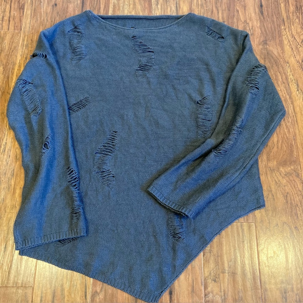 Romwe Grey Grunge Sweater with holes, 1XL